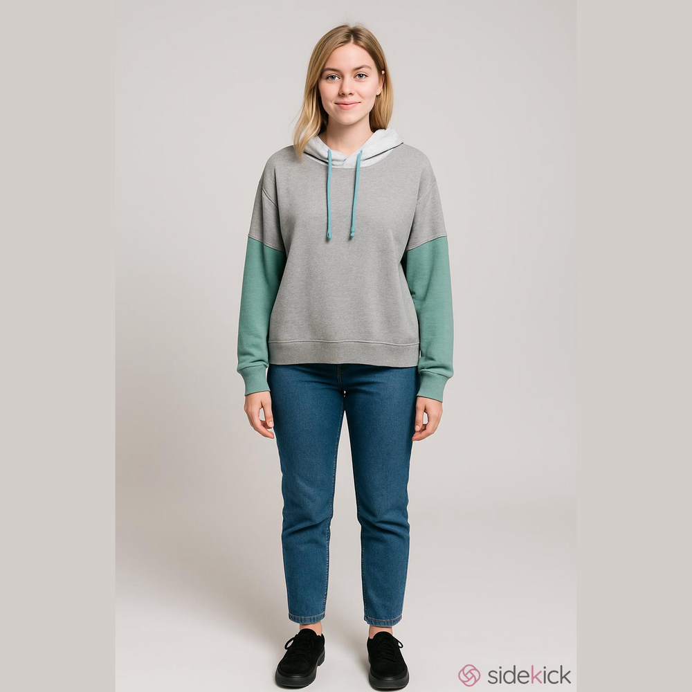 SO drawstring hooded semi cropped sweatshirt gray with shades of green 2X